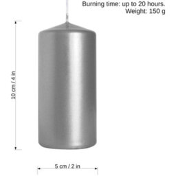 SolaDirect Pillar Candles, Pack Of 2, Unscented, Long Burning Time, 10 X 5 Cm / 4 X 2 In (Silver, Metallic) - thumbnail 3