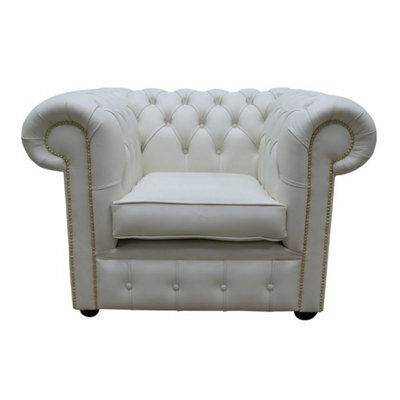 Chesterfield Low Back Club Chair Shelly White Real Leather In Classic Style - image 1