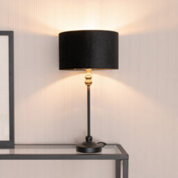 Valuelights Maggie Black Candlestick Table Lamp With Black Velvet And Gold Inner Lamp Shade