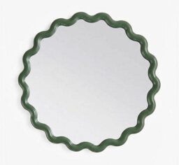 Biznest Round Wavy Green Edges Style Wall Hanging Mirror Plastic Framed Playful Home Furniture Decor Large Display 49.5X49.5X2.5Cm - thumbnail 2