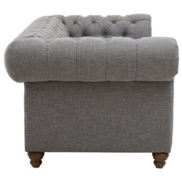 Orsina Three Seat Grey Linen Sofa, Button Tufted Chesterfield Back With Scrolled Arms, Upholstered 3 Seater - thumbnail 3