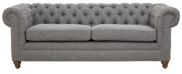 Orsina Three Seat Grey Linen Sofa, Button Tufted Chesterfield Back With Scrolled Arms, Upholstered 3 Seater - thumbnail 1