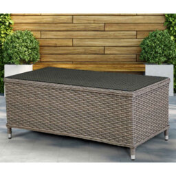 Dellonda Chester Rattan & Glass Outdoor Garden Balcony Table, 108X58Cm, Brown - thumbnail 2
