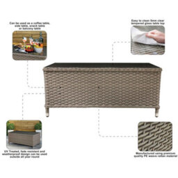 Dellonda Chester Rattan & Glass Outdoor Garden Balcony Table, 108X58Cm, Brown - thumbnail 3