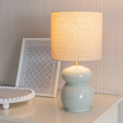 Valuelights Kendal Natural Linen Drum Shade Blue Glazed Ceramic Table Lamp - image 1