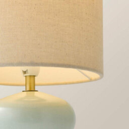 Valuelights Kendal Natural Linen Drum Shade Blue Glazed Ceramic Table Lamp - thumbnail 4