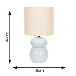 Valuelights Kendal Natural Linen Drum Shade Blue Glazed Ceramic Table Lamp - thumbnail 6