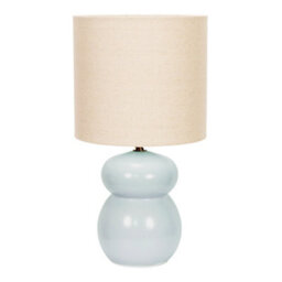 Valuelights Kendal Natural Linen Drum Shade Blue Glazed Ceramic Table Lamp - thumbnail 2