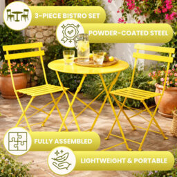 Yellow 3 Piece Folding Garden Bistro Set - thumbnail 4
