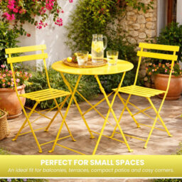Yellow 3 Piece Folding Garden Bistro Set - thumbnail 7