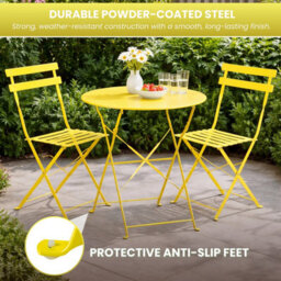Yellow 3 Piece Folding Garden Bistro Set - thumbnail 8