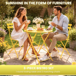 Yellow 3 Piece Folding Garden Bistro Set - thumbnail 5