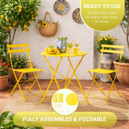 Yellow 3 Piece Folding Garden Bistro Set - thumbnail 6