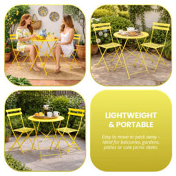 Yellow 3 Piece Folding Garden Bistro Set - thumbnail 9
