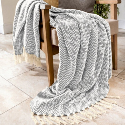 Allure Bath Fashions Audley Chevron Herringbone Throw Blanket - Light Grey, 150 X 200Cm - image 1