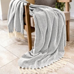 Allure Bath Fashions Audley Chevron Herringbone Throw Blanket - Light Grey, 150 X 200Cm - thumbnail 1