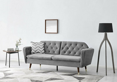 Home Detail Whitby Velvet Fabric Sofa Bed 3 Seater Padded Suite Click Clack Luxury Recliner Sofabed, Dark Grey - image 1