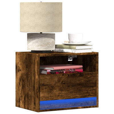 Berkfield Wall-Mounted Bedside Cabinet With Led Lights Smoked Oak - image 1
