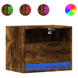 Berkfield Wall-Mounted Bedside Cabinet With Led Lights Smoked Oak - thumbnail 2