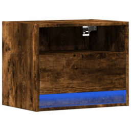 Berkfield Wall-Mounted Bedside Cabinet With Led Lights Smoked Oak - thumbnail 3