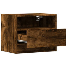 Berkfield Wall-Mounted Bedside Cabinet With Led Lights Smoked Oak - thumbnail 7