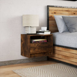Berkfield Wall-Mounted Bedside Cabinet With Led Lights Smoked Oak - thumbnail 4