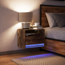 Berkfield Wall-Mounted Bedside Cabinet With Led Lights Smoked Oak - thumbnail 5
