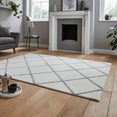 Cream Easy To Clean Modern Geometrical Rug For Living Room, Bedroom, Dining Room - 160Cm X 220Cm - image 1