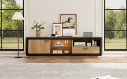 Tv Stand With 1 Drawer, 1 Door And Led Lights, Wood & Black - thumbnail 9