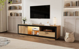 Tv Stand With 1 Drawer, 1 Door And Led Lights, Wood & Black - thumbnail 8