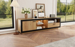 Tv Stand With 1 Drawer, 1 Door And Led Lights, Wood & Black - thumbnail 7