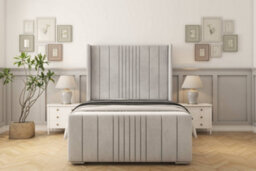"Sloomy Hargrave Silver Naples Bed Frame With Mattress With 50""  Upholstered Wingback Headboard 5' King" - thumbnail 1