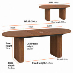 HomeTouch Bistro Walnut Wood Effect Extendable Dining Table With Fluted Wood Legs, Farmhouse Silver Oak Kitchen Table Oval Dinner Tables - thumbnail 6