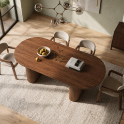 HomeTouch Bistro Walnut Wood Effect Extendable Dining Table With Fluted Wood Legs, Farmhouse Silver Oak Kitchen Table Oval Dinner Tables - thumbnail 3