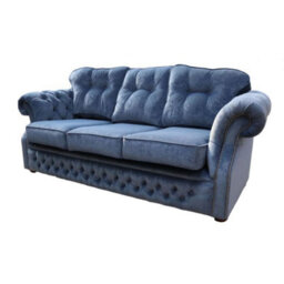 Chesterfield 3 Seater Denim Blue Fabric Sofa Settee Bespoke In Era Style - thumbnail 2
