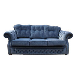 Chesterfield 3 Seater Denim Blue Fabric Sofa Settee Bespoke In Era Style - thumbnail 1