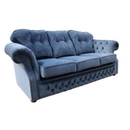 Chesterfield 3 Seater Denim Blue Fabric Sofa Settee Bespoke In Era Style - thumbnail 3