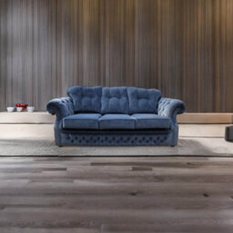 Chesterfield 3 Seater Denim Blue Fabric Sofa Settee Bespoke In Era Style - thumbnail 5