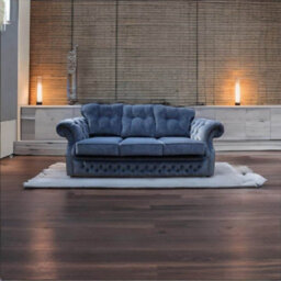 Chesterfield 3 Seater Denim Blue Fabric Sofa Settee Bespoke In Era Style - thumbnail 4