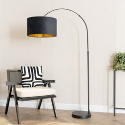 Valuelights Louis Black Arched Floor Lamp With Black Velvet Drum Metallic Gold Inner Shade And Led Bulb - thumbnail 3