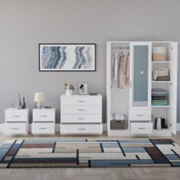 Lassic Vida Designs Riano 4 Piece Bedroom Set (2 Drawer Bedside Chest, 4 Drawer Chest, 3 Door 2 Drawer Mirrored Wardrobe), White - thumbnail 2