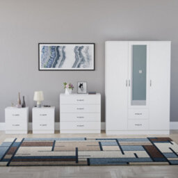 Lassic Vida Designs Riano 4 Piece Bedroom Set (2 Drawer Bedside Chest, 4 Drawer Chest, 3 Door 2 Drawer Mirrored Wardrobe), White - thumbnail 7
