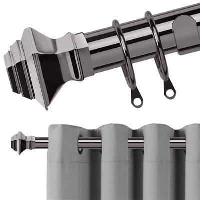 Bedlooms Metal Curtain Pole 28mm- Lamp Square Finials Strong Extendable Durable Rod Black Nickel (70-120Cm, 28''- 48')