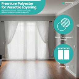 "Neel Blue Voile Curtains Slot Top, 2 Curtains, White - 56"" Width X 72"" Drop" - thumbnail 5