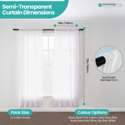 "Neel Blue Voile Curtains Slot Top, 2 Curtains, White - 56"" Width X 72"" Drop" - thumbnail 2