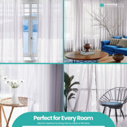"Neel Blue Voile Curtains Slot Top, 2 Curtains, White - 56"" Width X 72"" Drop" - thumbnail 8
