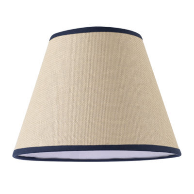 Happy Homewares Traditional Rattan Tweed Lamp Shade With Navy Blue Cotton Fabric Trims - image 1