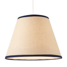 Happy Homewares Traditional Rattan Tweed Lamp Shade With Navy Blue Cotton Fabric Trims - thumbnail 2