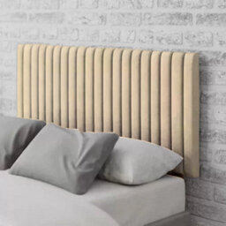 "Urban Textures - Luxury 20"" High Velvet Fabric Upholstered Vertical Thin Lines Headboard - Cream" - thumbnail 1