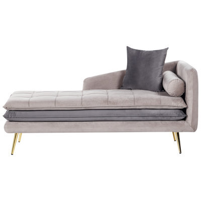 Beliani Right-Hand Chaise Longue Gonesse Velvet Taupe - image 1